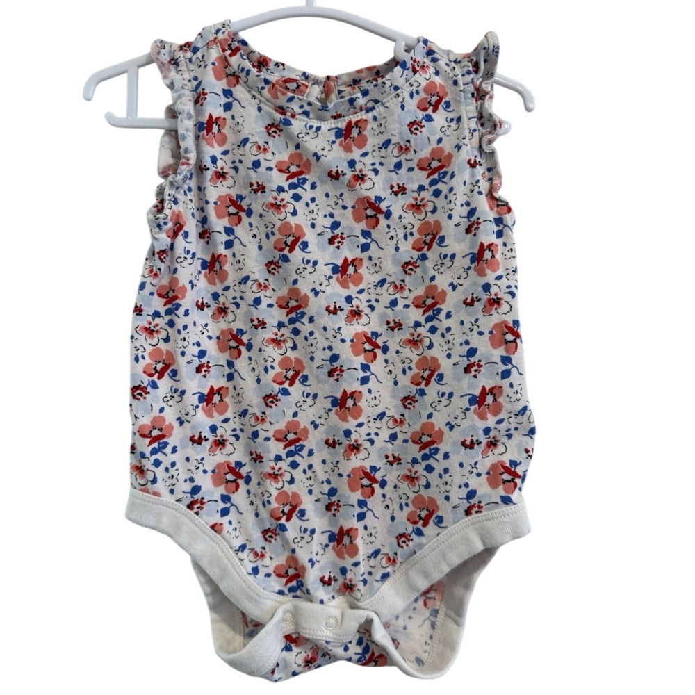 BabyGap Floral Ruffle Sleeve Bodysuit One piece 3-6 Months White Red Blue Flower